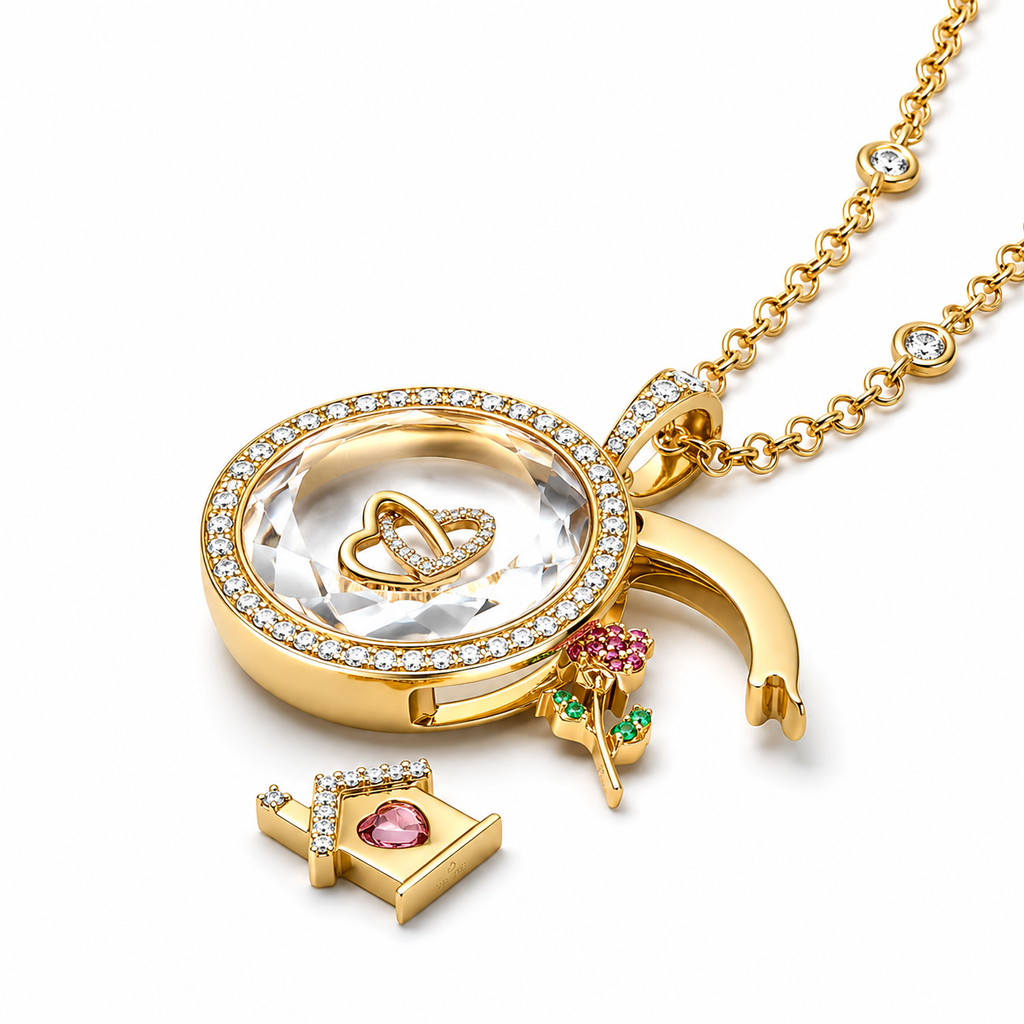 Colgante memora + cadena + 6 charms + 4 piezas de color + empaquetado de regalo