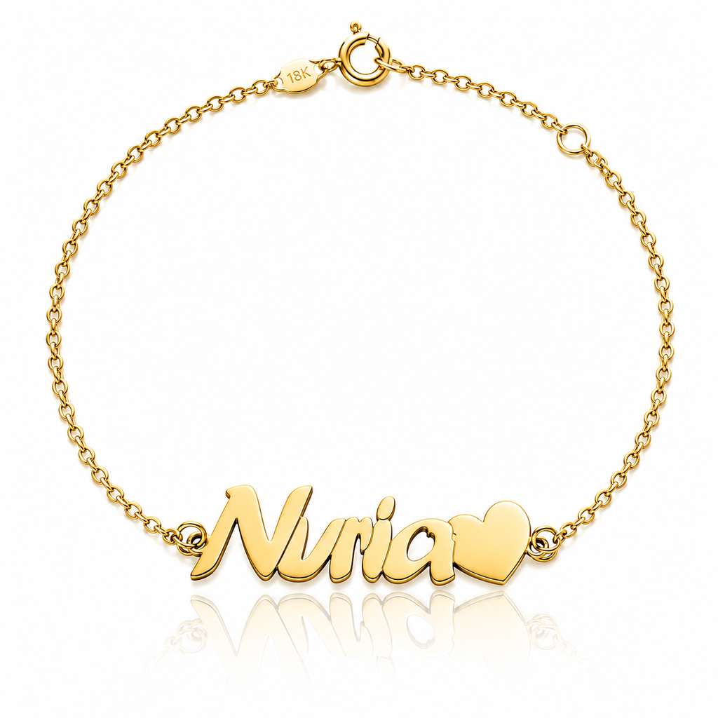 Pulsera personalizada con nombre y corazón en Oro de 18 Kl.
