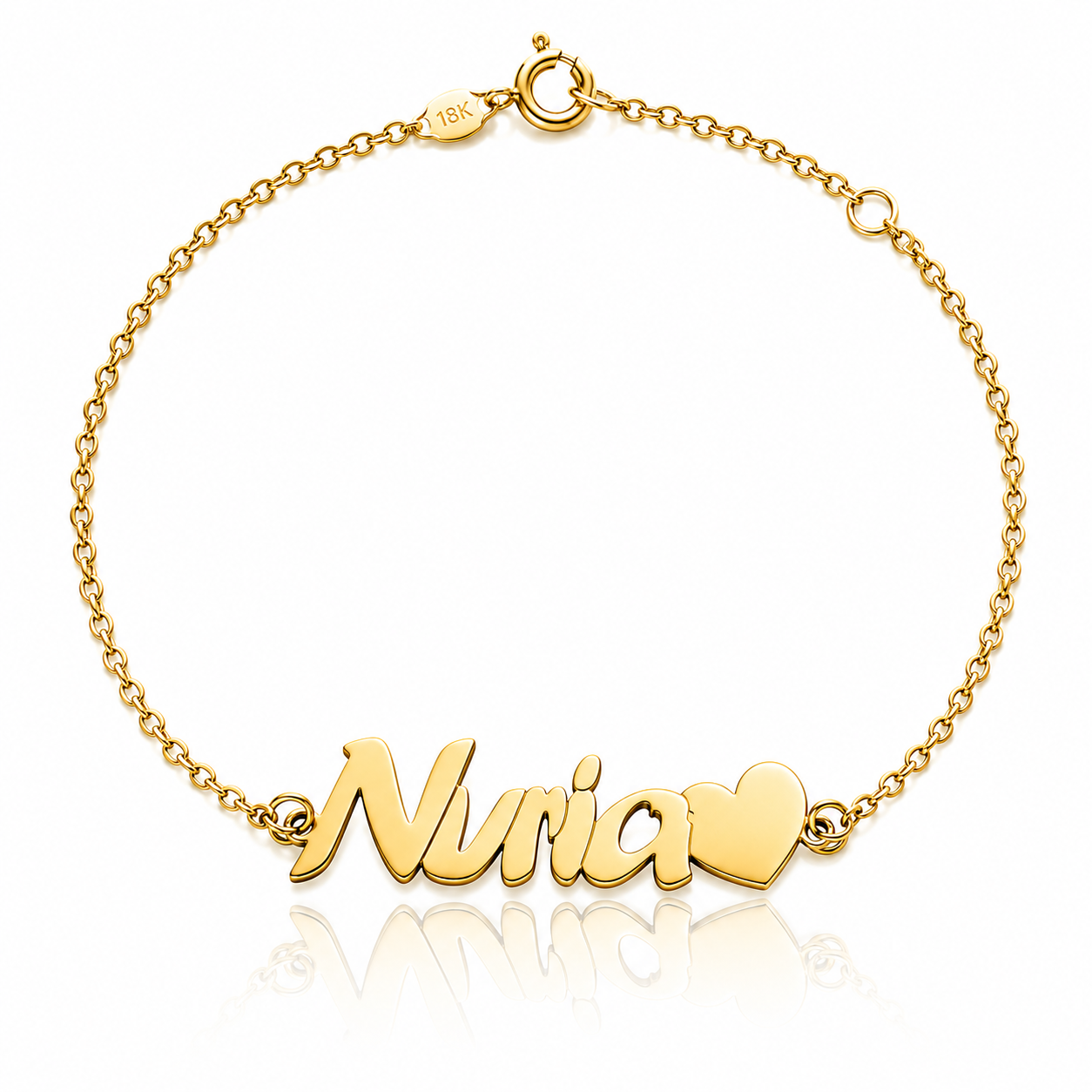 Pulsera personalizada con nombre y corazón en Oro de 18 Kl.