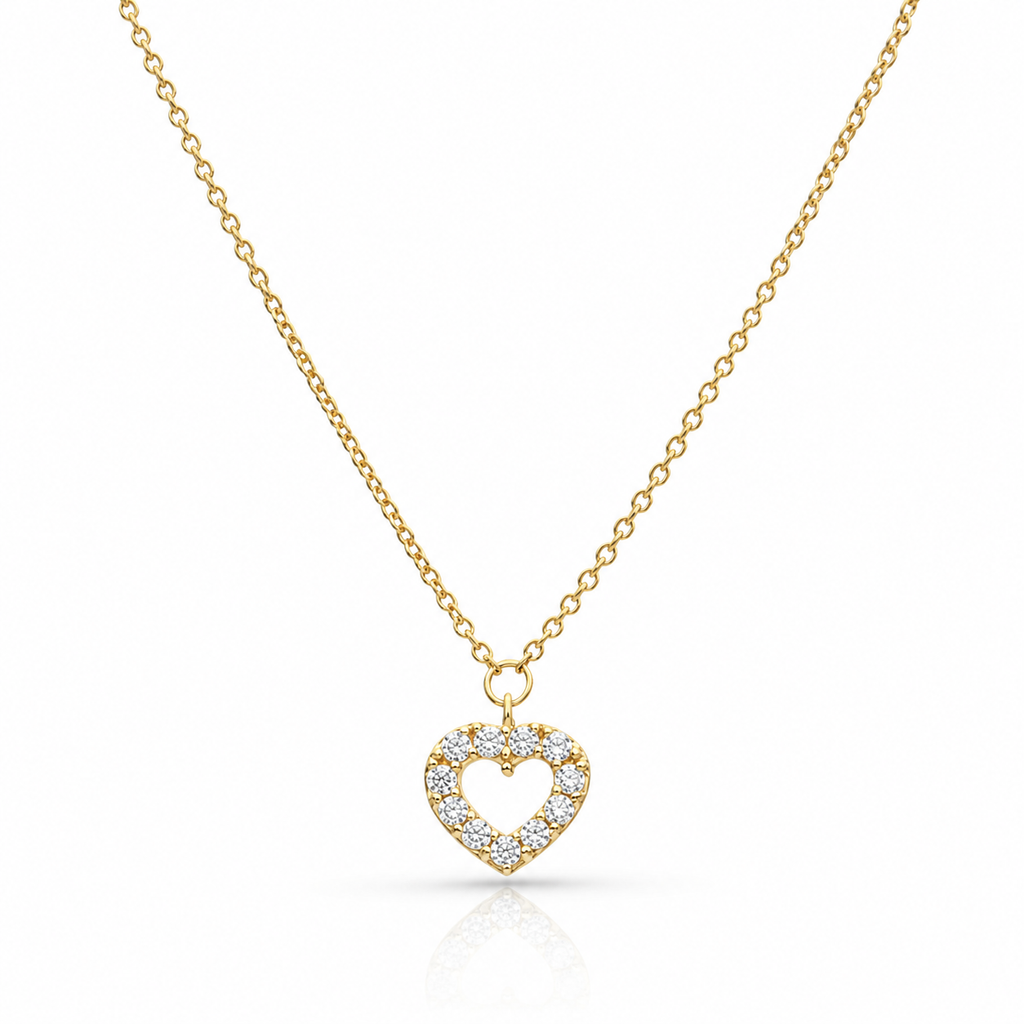 Gargantilla Corazón Calado con Circonitas en Oro de 18K