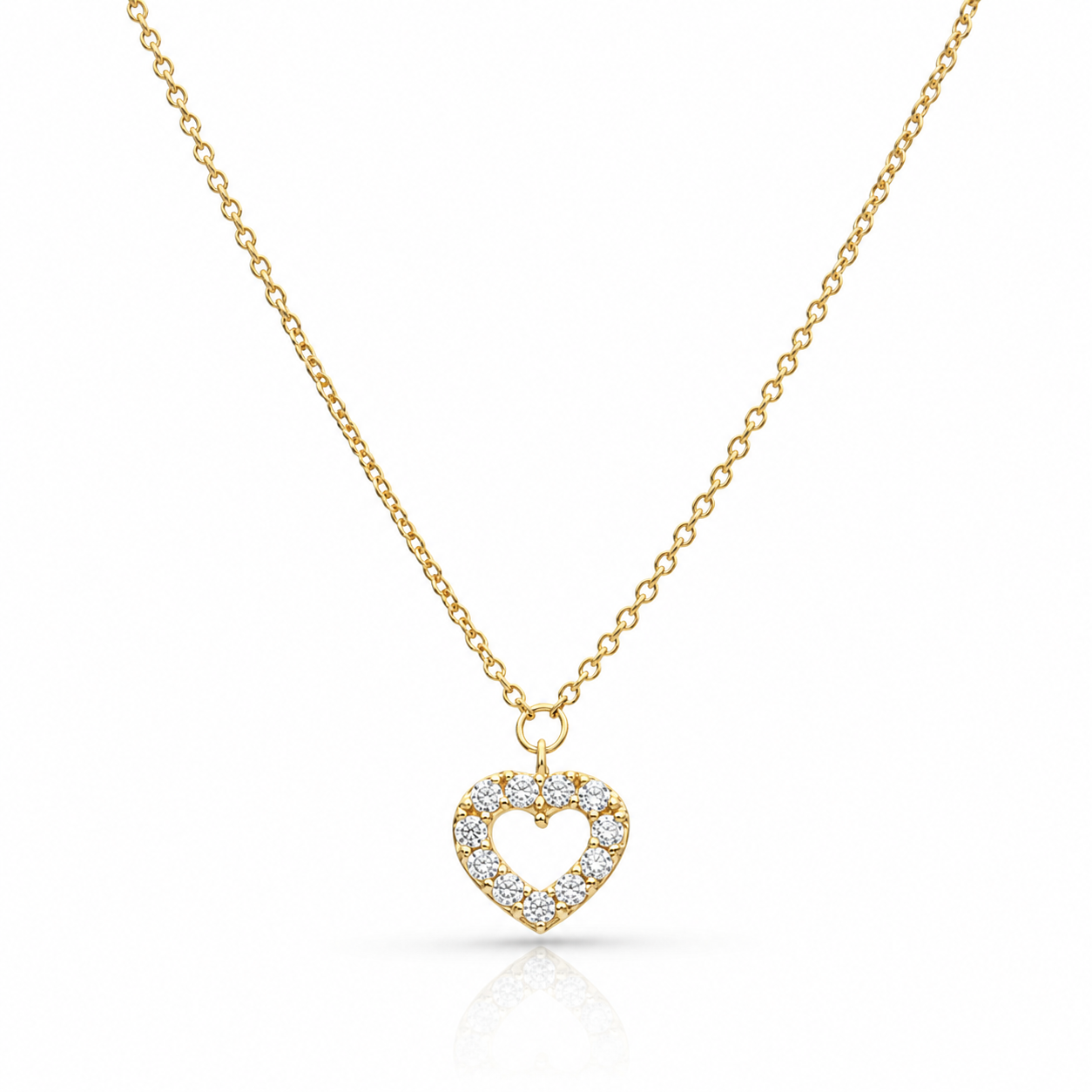 Gargantilla Corazón Calado con Circonitas en Oro de 18K
