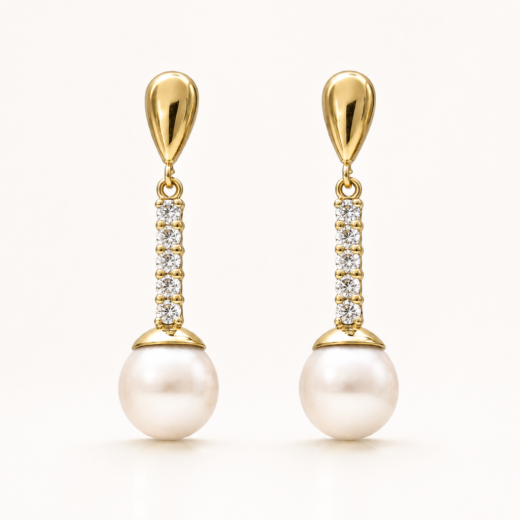 Pendientes Serena de oro 18 Kl. con perlas cultivadas y circonitas