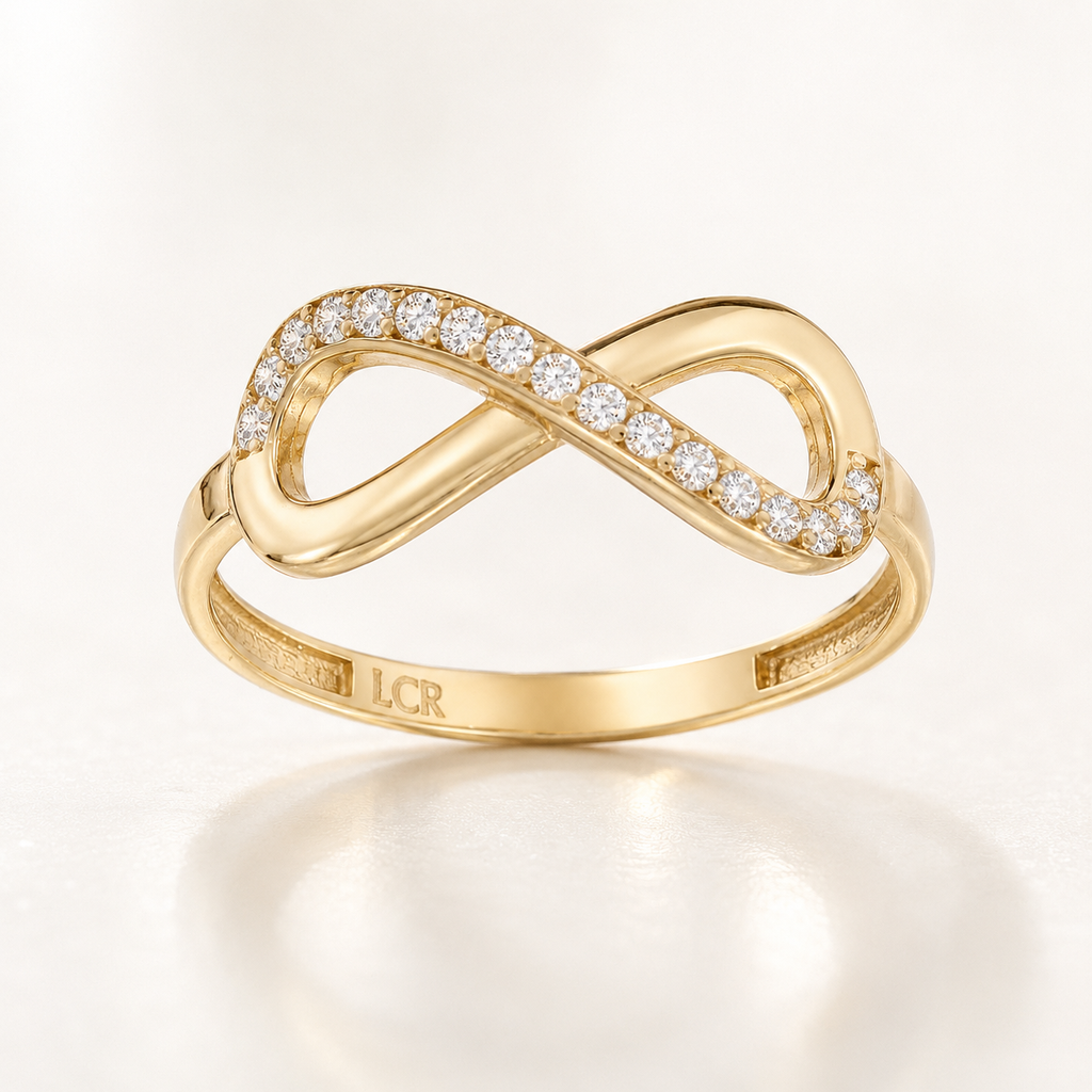 Sortija Infinity de oro 18 Kl. con circonitas