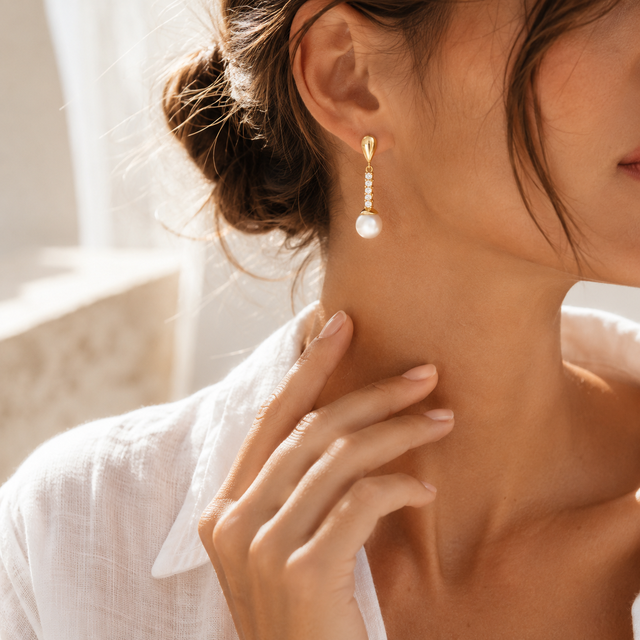 Pendientes Serena de oro 18 Kl. con perlas cultivadas y circonitas