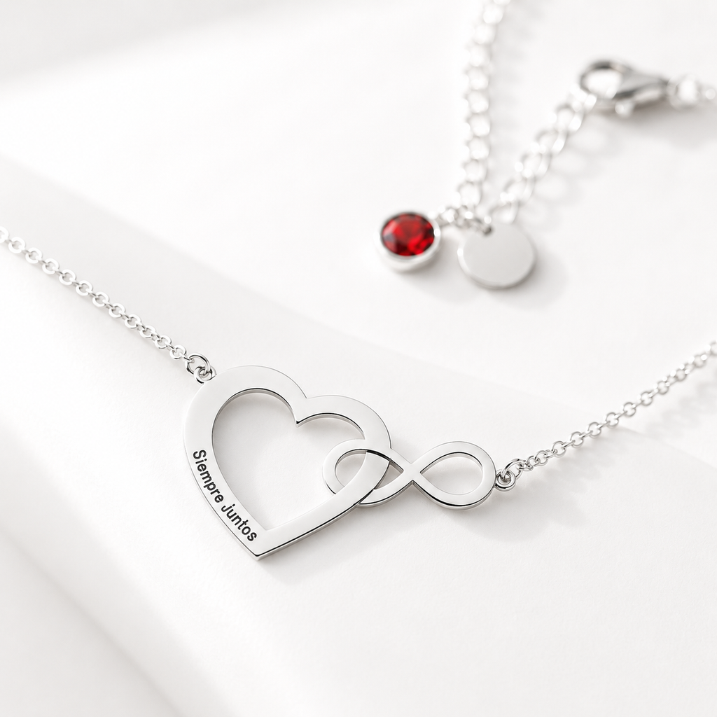 Collar Corazón e Infinito Personalizable en Plata de Ley