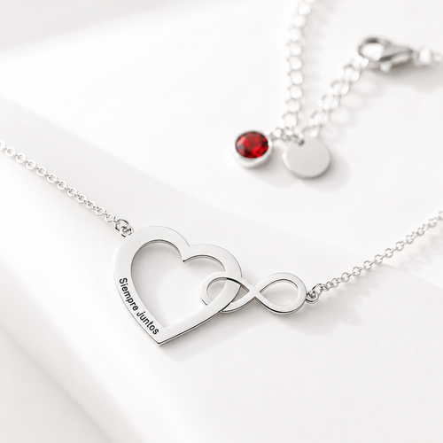 Collar Corazón e Infinito Personalizable en Plata de Ley