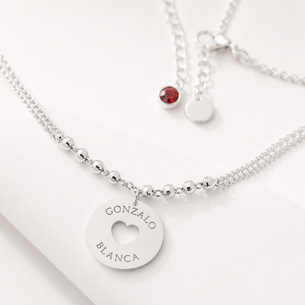 Gargantilla Nombres y Corazón Personalizable en Plata de Ley 925