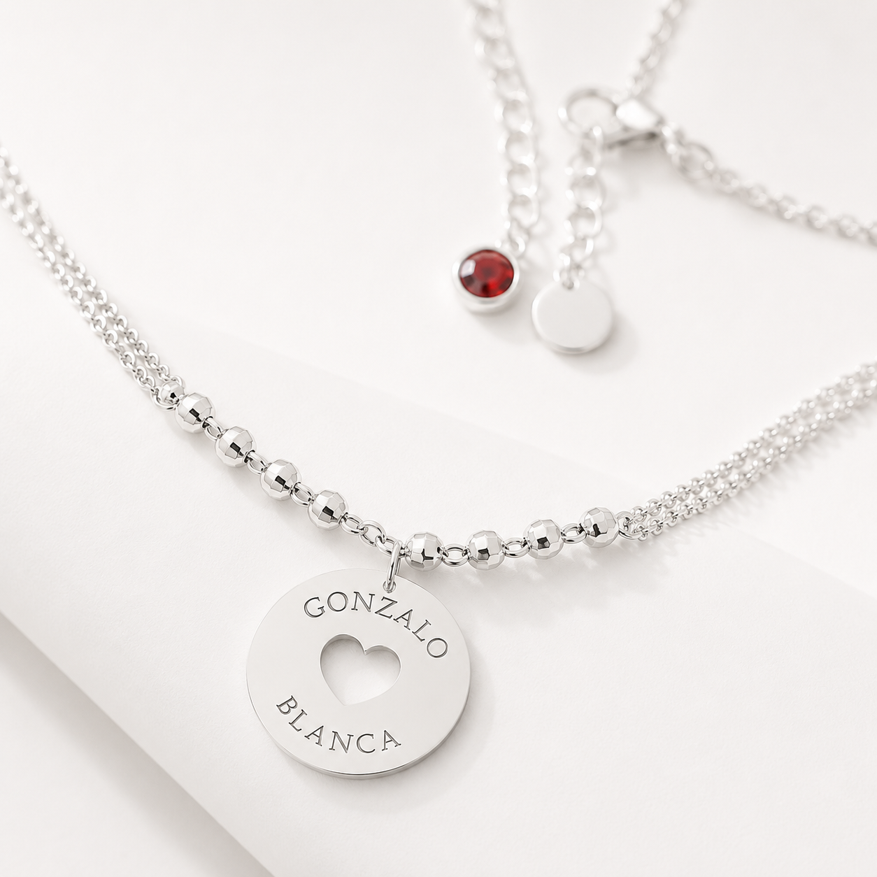 Gargantilla Nombres y Corazón Personalizable en Plata de Ley 925