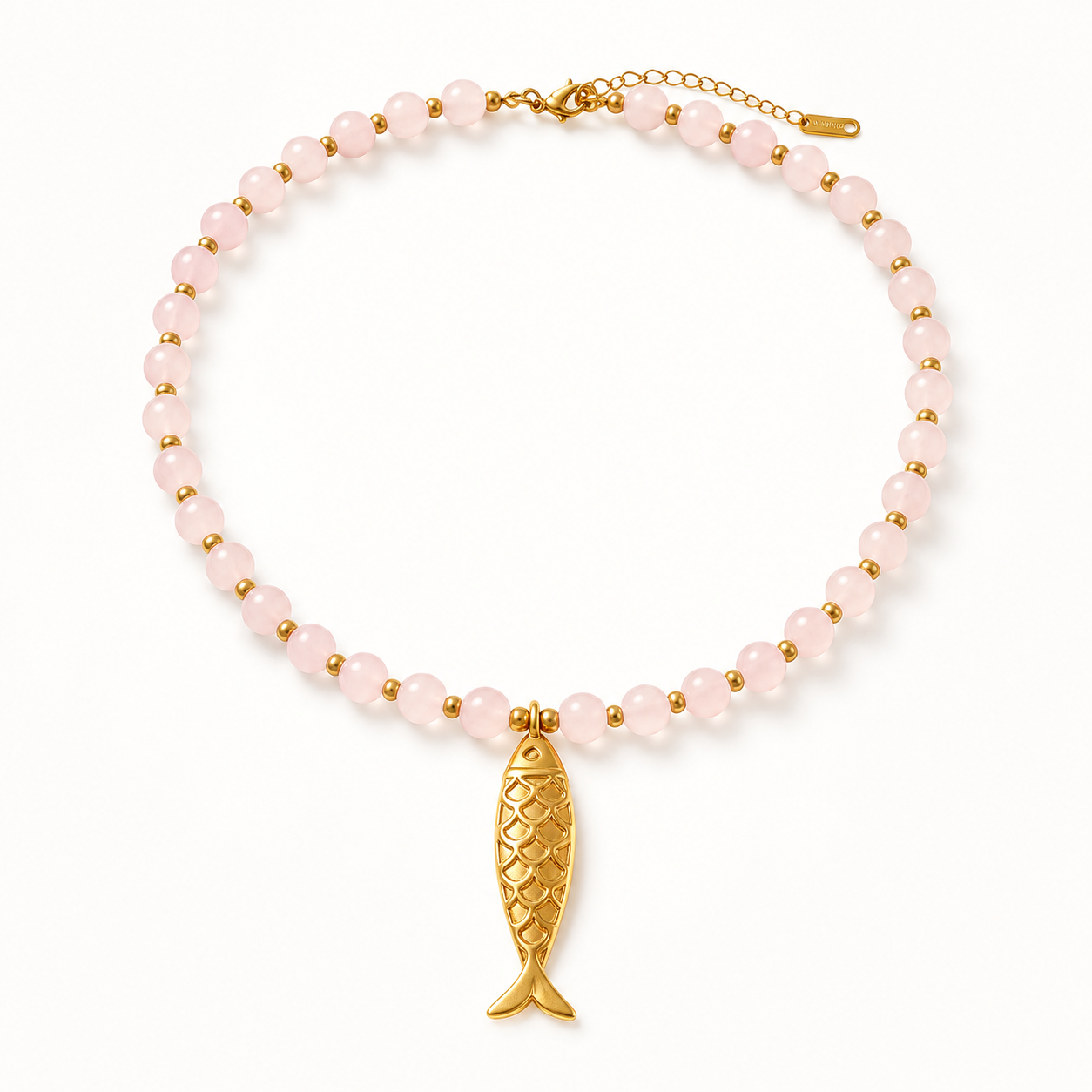 Collar Roséa · Pez Dorado y Cuentas Rosa