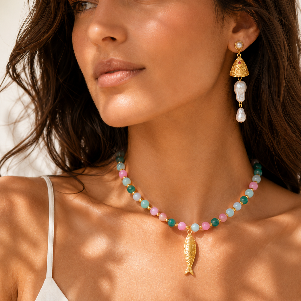 Pendientes Maretta · Pez Dorado y Perlas