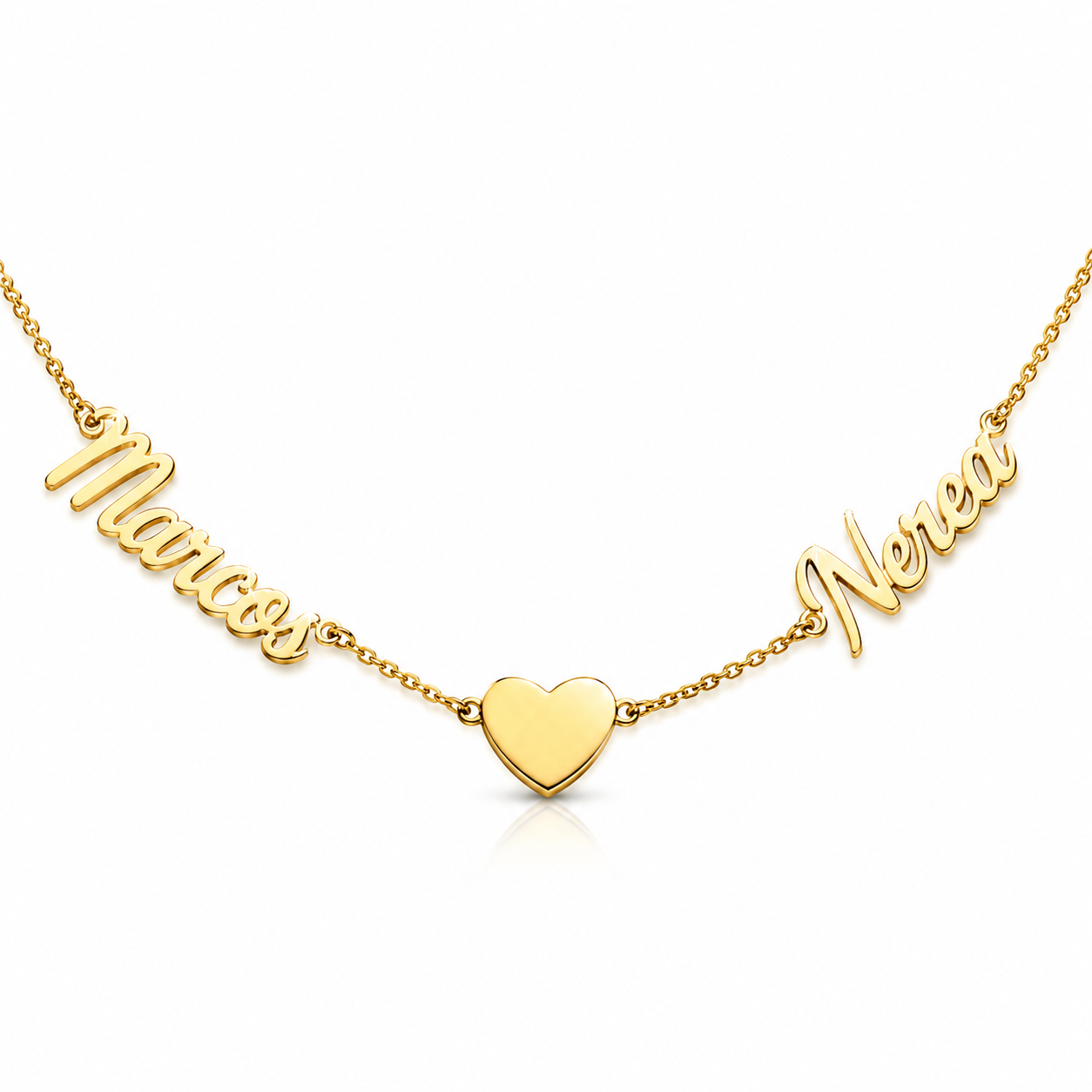 Gargantilla personalizada con dos nombres y corazón en Oro de 18 Kl.