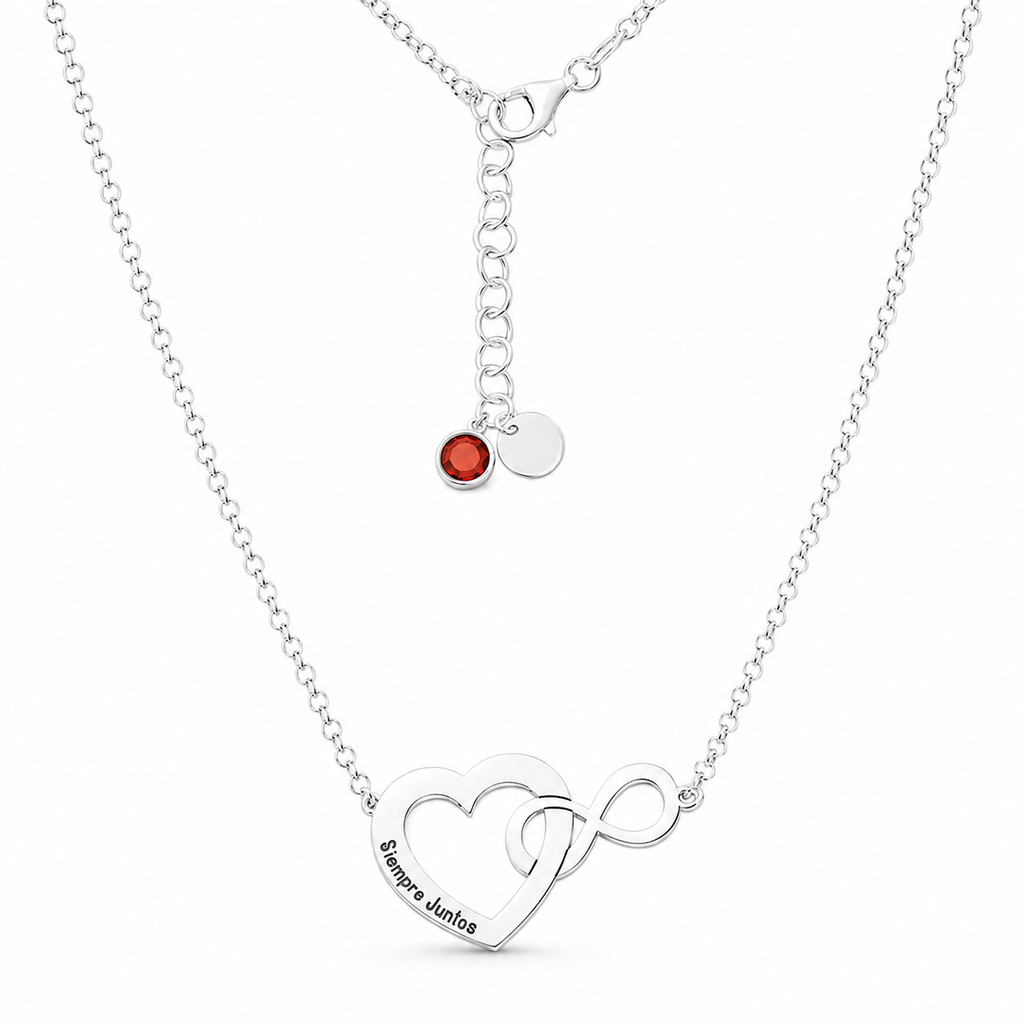 Collar Corazón e Infinito Personalizable en Plata de Ley