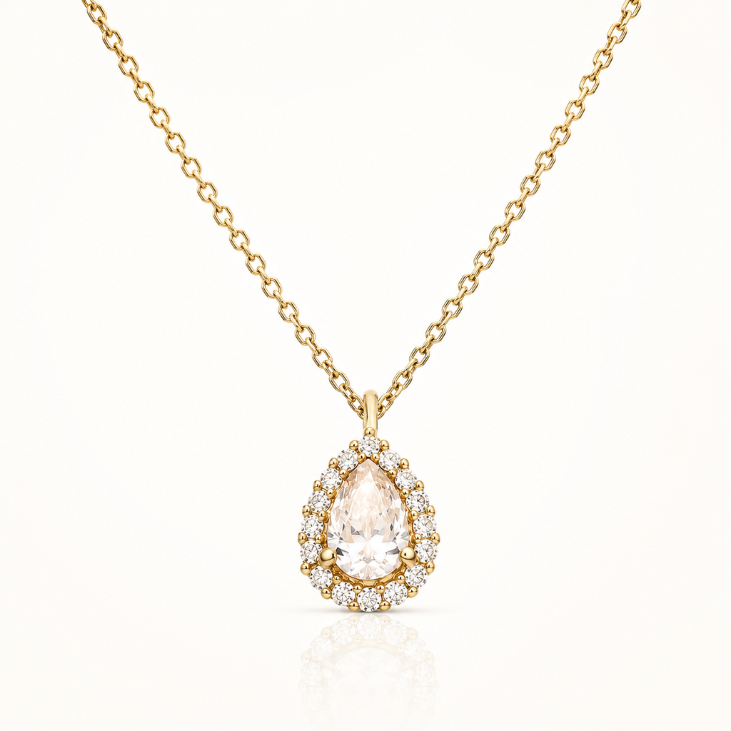 Gargantilla Lágrima de Circonita en Oro Amarillo de 18K