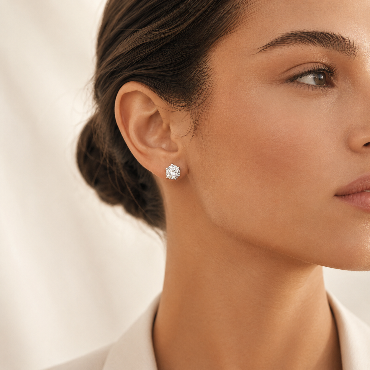Pendientes  de Diamante en Oro Blanco de 18K - Diamante solitario