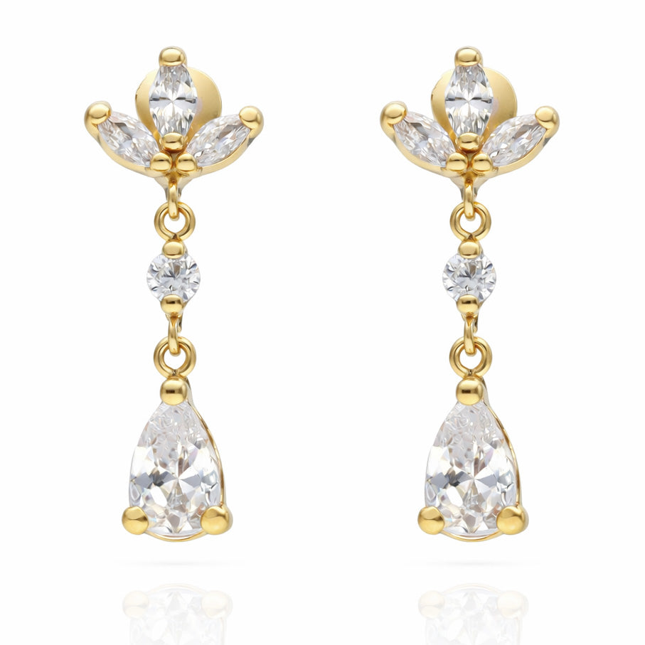 Pendientes Flora de oro 18 Kl. con circonitas