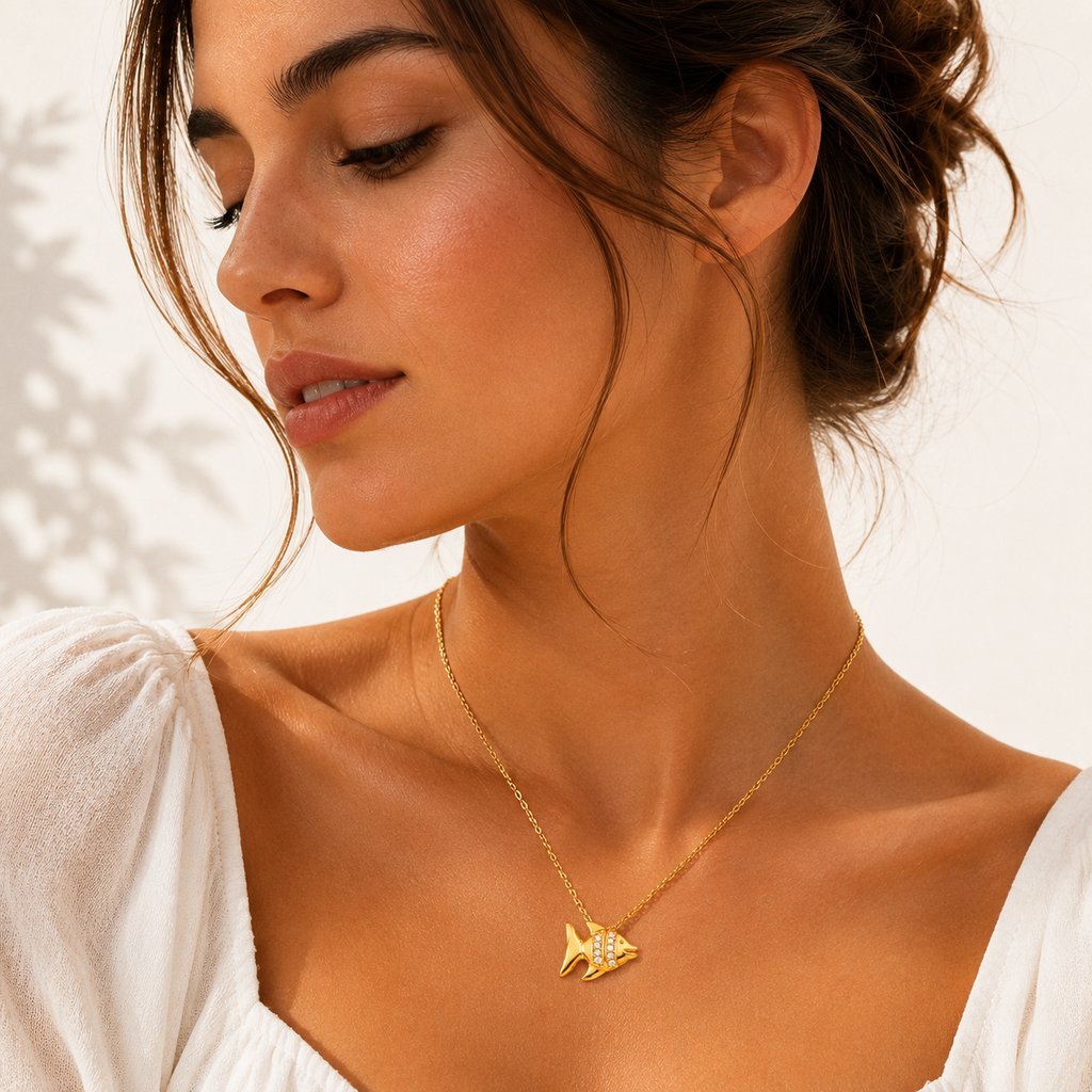 Gargantilla Pez con Circonitas en Oro de 18K