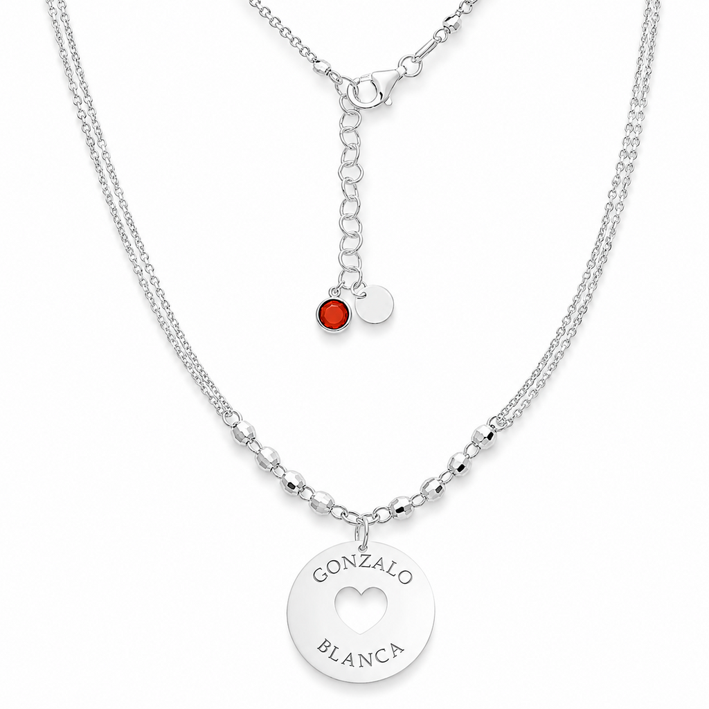 Gargantilla Nombres y Corazón Personalizable en Plata de Ley 925